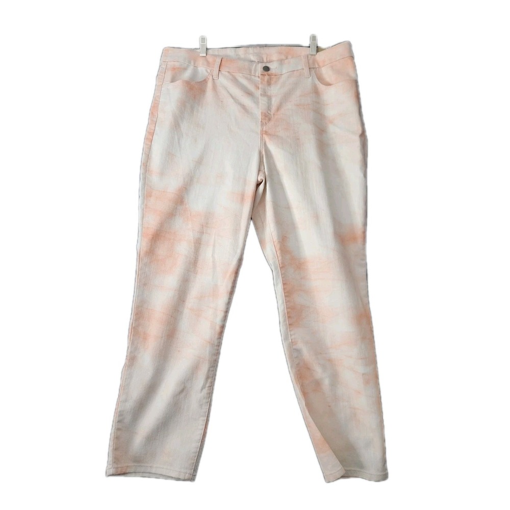 Chicos Perfect Stretch Girlfriend Slim Leg Ankle Peach White Tie Dye Jeans  XL